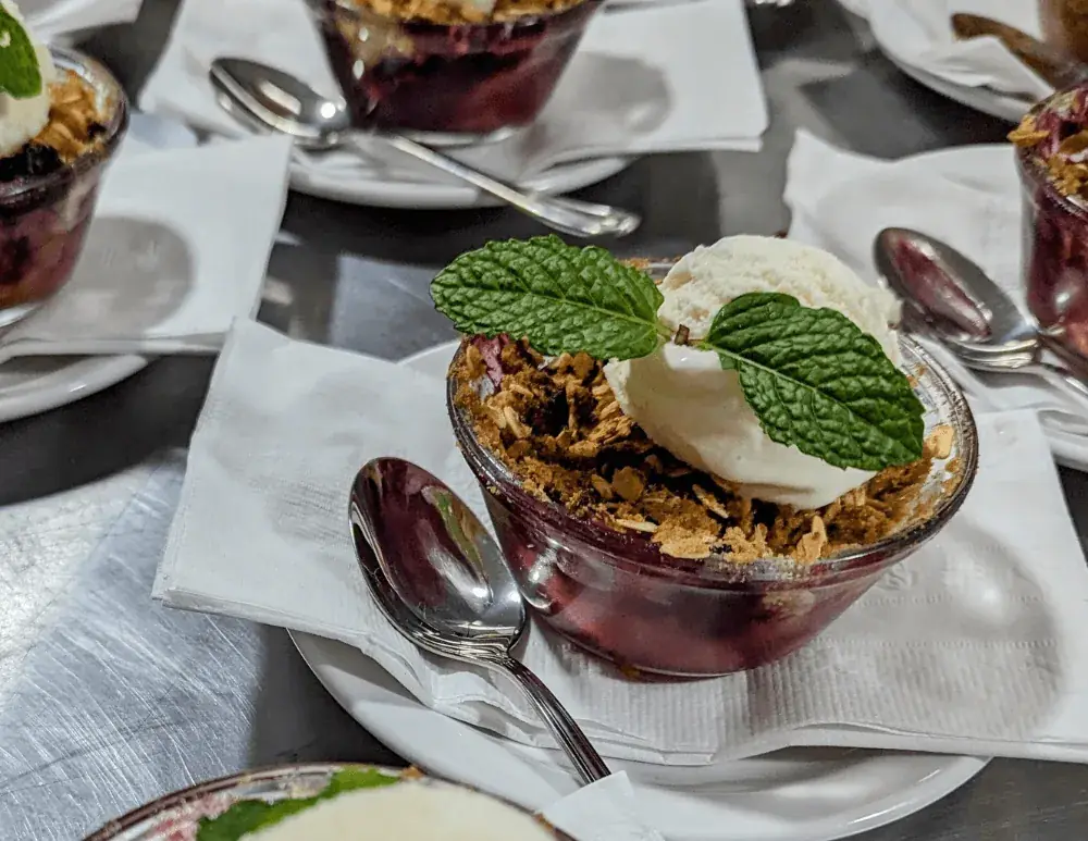 Seasonal fruit crumble dessert by personal chef Halifax